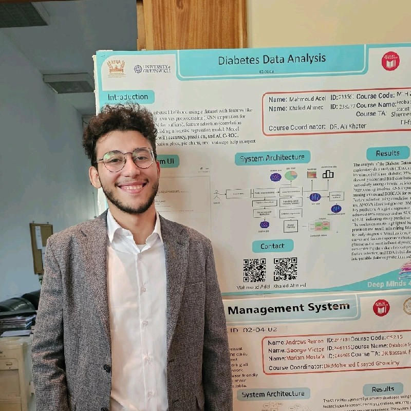 Mahmoud Adel presenting a Diabetes Data Analysis project